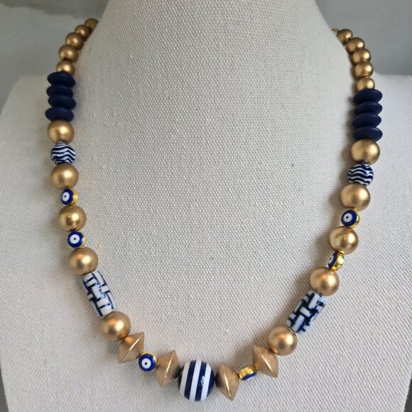 Creek Tide Designs Jewelry - Navy and White Porcelain Beaded choker